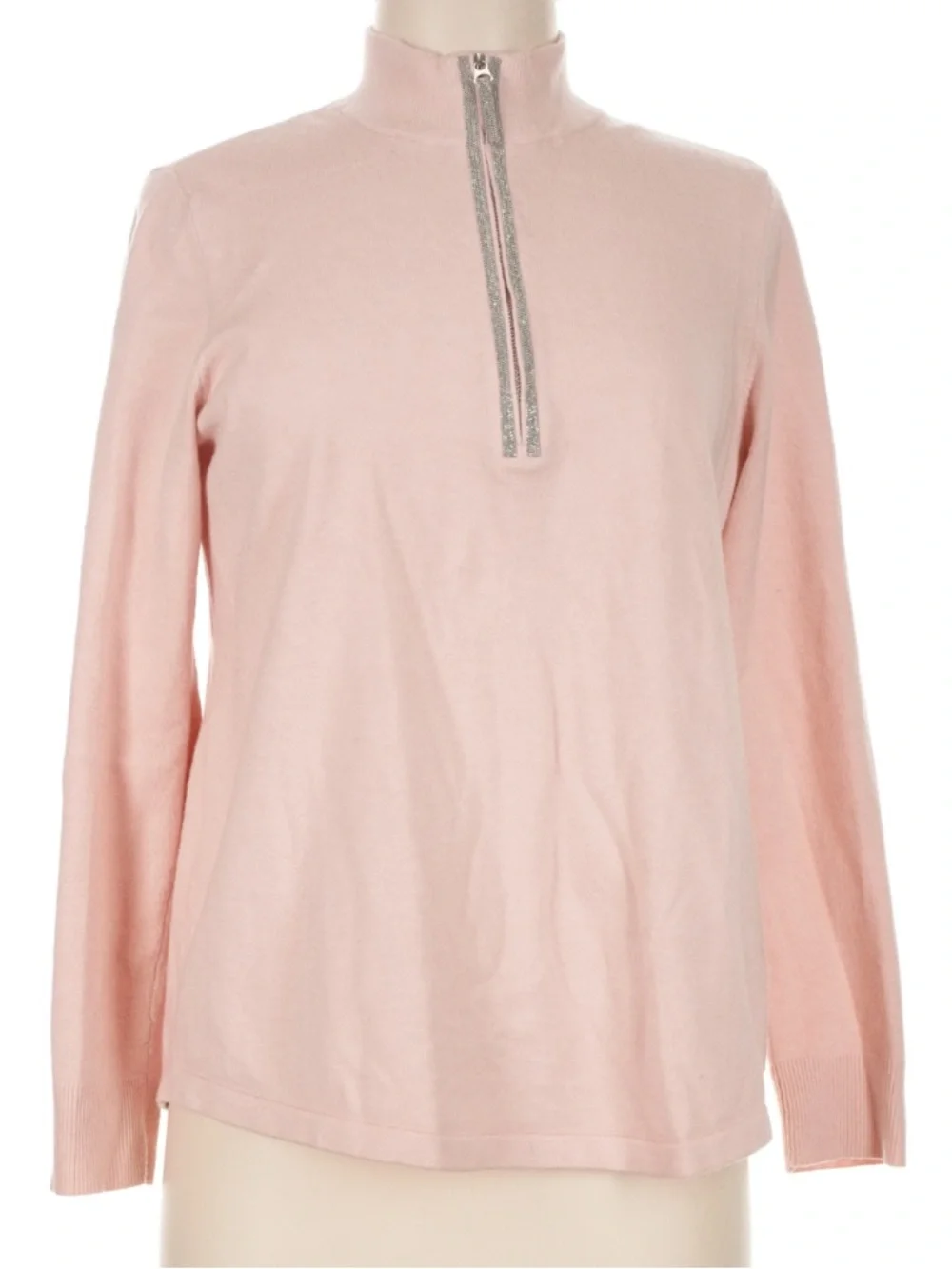 NWT Chico's Pink Cashmere Blend Luxe Metallic-Trim Quarter Zip Pullover Size XL - Picture 1 of 6